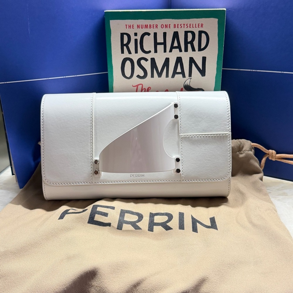 PERRIN White Leather Clutch with Decorative Accent